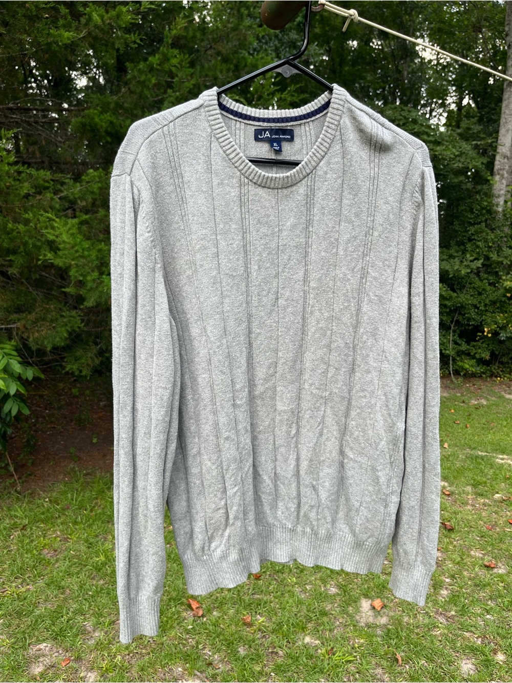 John Ashford Light Gray Crewneck Cable-Knit Sweater